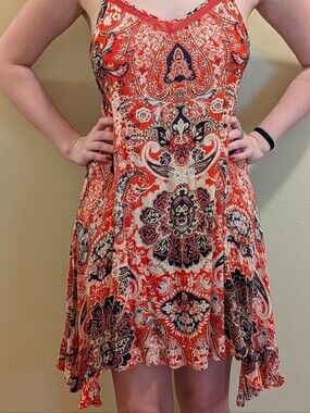 Braeve Red Paisley High-Low Hem Maxi Dress.